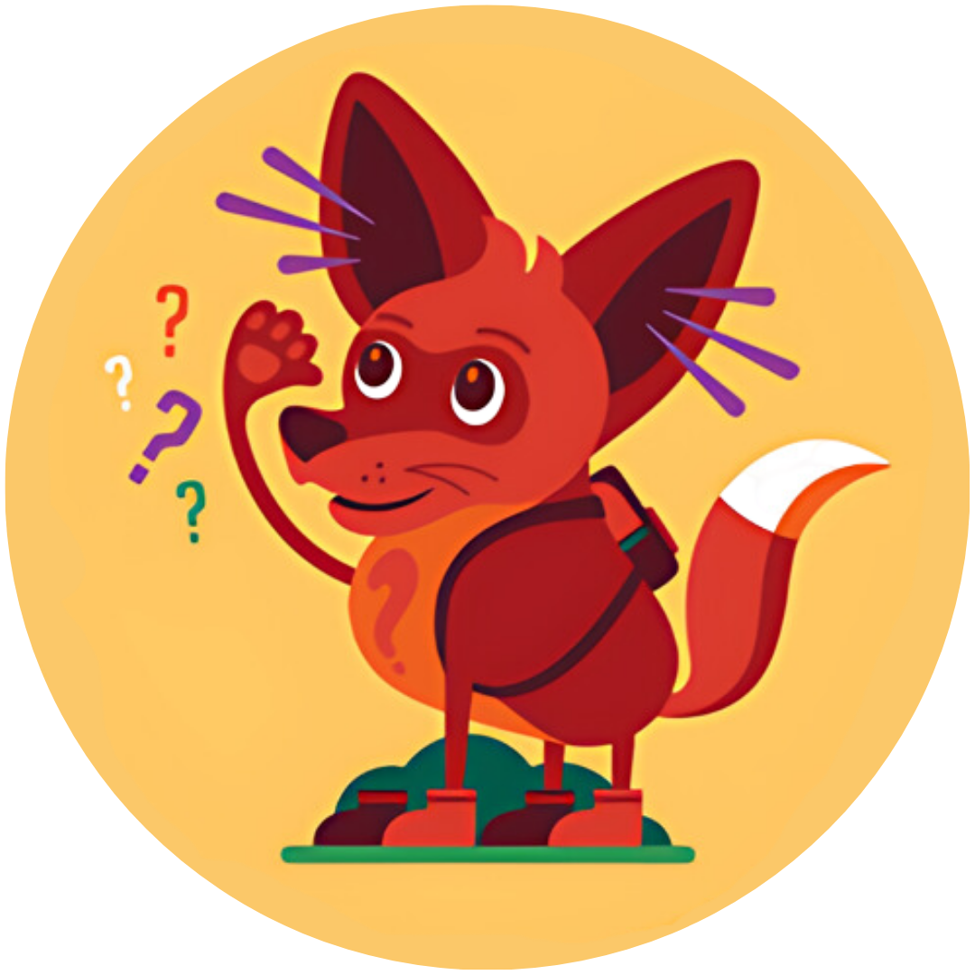 an illustrated image of Robbie Respect, a fox wearing a backpack raising his hand to ask a question