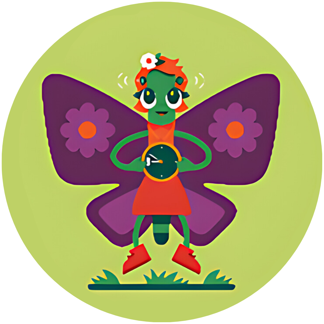 an illustrated image of India Integrity, a butterfly person holding a clock